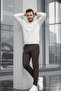 Men's Straight Fit Cotton Brown Trousers - 3