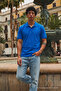 Men's Street Style Blue Polo Collar T-Shirt - 3