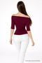 Women's Off-The-Shoulder Short Sleeve Burgundy Tight Blouse - 7