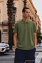 Men's Basic Loose Khaki Polo Neck T-Shirt