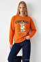 Women's Chiacago Bear Print Orange Sweatshirt - 3