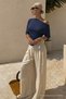 Women's Body-Fitting Basic Navy Blue Tight Blouse - 2