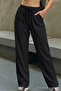 Women's Black Linen Pants with Elastic Waist