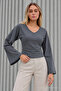 Women's Stylish Body-Hugging V-Neck Smoked Blouse