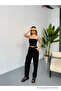 Women's Elastic Waist Loose Black Linen Trousers - 7