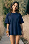 Women's Short Sleeve Crew Neck Navy Blue T-Shirt