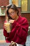 Women's Oversize Thick Soft Crew Neck Sweatshirt Burgundy - 4