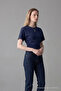 Women's Wide Short Sleeve Navy Blue Crop T-Shirt - 2