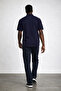 Men's Short Sleeve Loose Navy Blue Polo Collar T-Shirt - 6