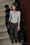 Women's Long Sleeve Tight Gray Crop T-Shirt - 2