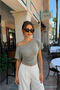 Women's Shoulder Detailed Boat Neck Gray Blouse - 2