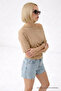 Women's Off-Shoulder Cotton Beige Slim Fit T-Shirt - 2