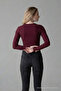 Women's Long Sleeve Crew Neck Burgundy Blouse - 6