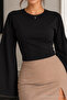 Women's Slim Off-Shoulder Black Cotton Blouse - 5