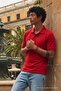 Men's Street Style Red Polo Collar T-Shirt - 4