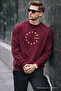Men's Star Printed Loose Burgundy Sweatshirt - 4
