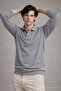 Men's Casual Gray Polo Neck Knit Sweater - 2