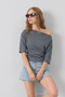 Women's Boat Neck Half Sleeve Smoked Blouse - 4