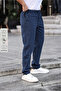 Navy Color Men's Summer Linen Blend Relaxed Trousers - 2