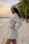 Women's V-Neck Casual Belted Gray Kimono - 5