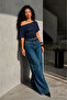 Women's Off-Shoulder Navy Blue Crop T-Shirt - 3