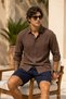 Men's Polo Collar Loose Fit Brown Muslin Shirt - 4