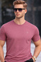 Men's Crew Neck Slim Basic Pink T-Shirt - 3