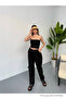 Women's Elastic Waist Loose Black Linen Trousers - 2