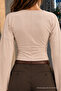 Women's Knitted Cotton Slim Fit Beige Blouse - 6