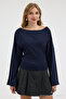 Women's Off-The-Shoulder Wide-Sleeve Navy Blue Blouse - 3