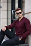 Men's Premium Burgundy V-Neck Knit Sweater - 6
