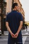 Men's Basic Loose Navy Blue Polo Neck T-Shirt - 6