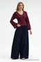 Women's V-Neck Long Sleeve Tight Burgundy Blouse - 2