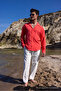 Men's Fuchsia Linen Textured Comfortable Fit Summer Shirt - 3