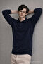 Men's Casual Navy Blue Polo Neck Knit Sweater - 5