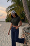 Women's Bat Sleeve Tight Black Crop T-Shirt - 3