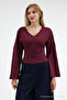 Women's V-Neck Long Sleeve Tight Burgundy Blouse