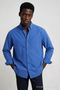 Men's Striped Regular Fit Blue Linen Shirt