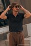 Men's Polo Collar 100% Cotton Basic Black T-Shirt - 3
