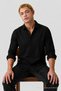 Men's Long Sleeve Comfortable Black Muslin Shirt - 4