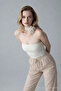 Women's Elastic Comfortable Beige Linen Pants - 6