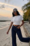 Women's Bat Sleeve Tight White Crop T-Shirt - 3