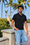 Men's Short Sleeve Black Loose Polo Collar T-Shirt - 3