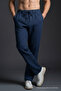 Men's Relaxed Wide-Leg Navy Blue Linen Trousers - 5