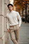Men's Regular Fit High Neck Cream Knit Sweater - 2