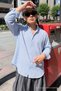 Men's Relax Fit Striped A.Blue Casual Linen Shirt - 5