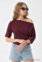 Women's Boat Neck Half Sleeve Burgundy Blouse - 2
