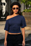 Women's Daily Casual Tight-Fitting Navy Blue Crop Blouse - 5
