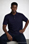 Men's Short Sleeve Loose Navy Blue Polo Collar T-Shirt - 4