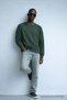 Men's Embroidered Shiny Khaki Sweatshirt - 4